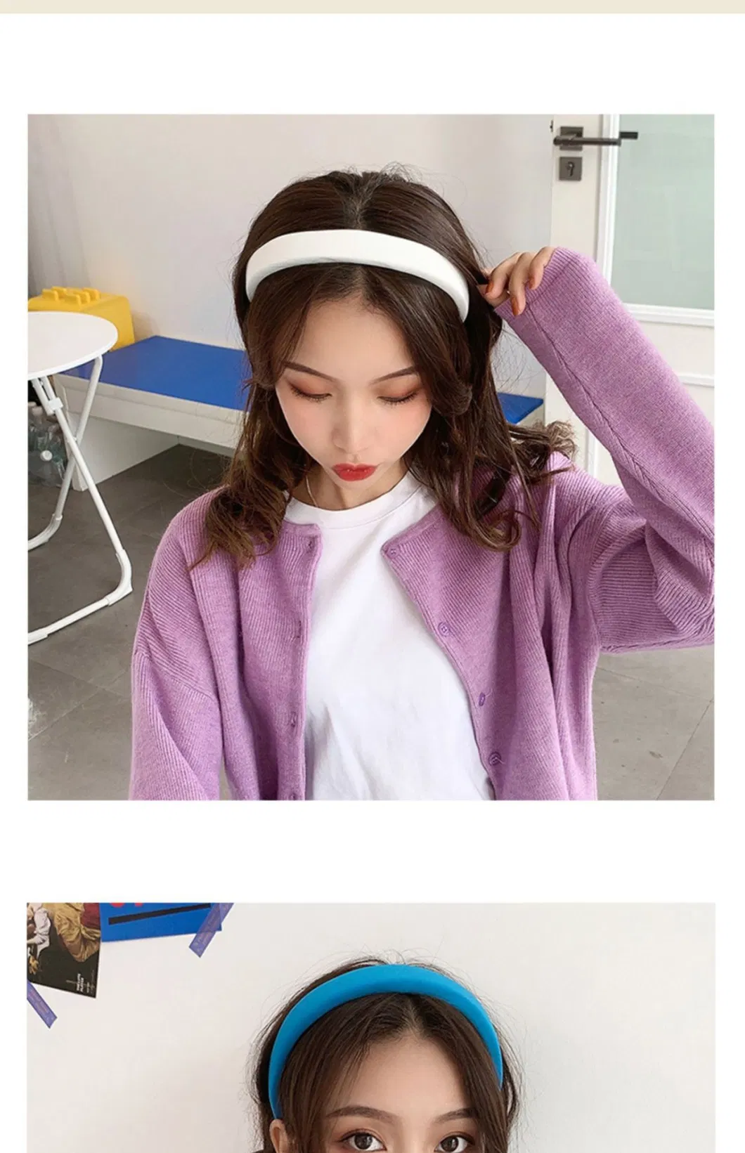 Wholesale Mori Super Fairy Solid Color Sweet Temperament Sponge Wide Edge Headband